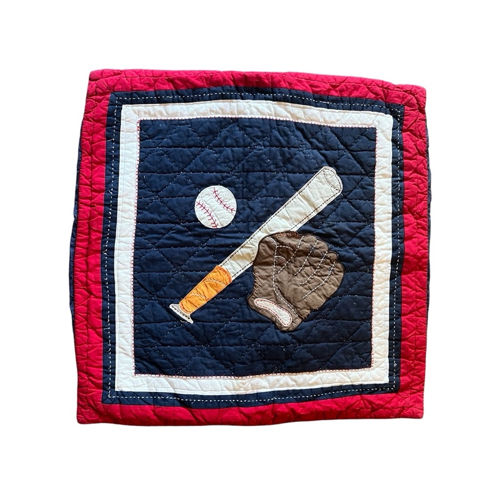 Pottery Barn Kids Quilt Baseball Sports Pillow Cover 25”x25”